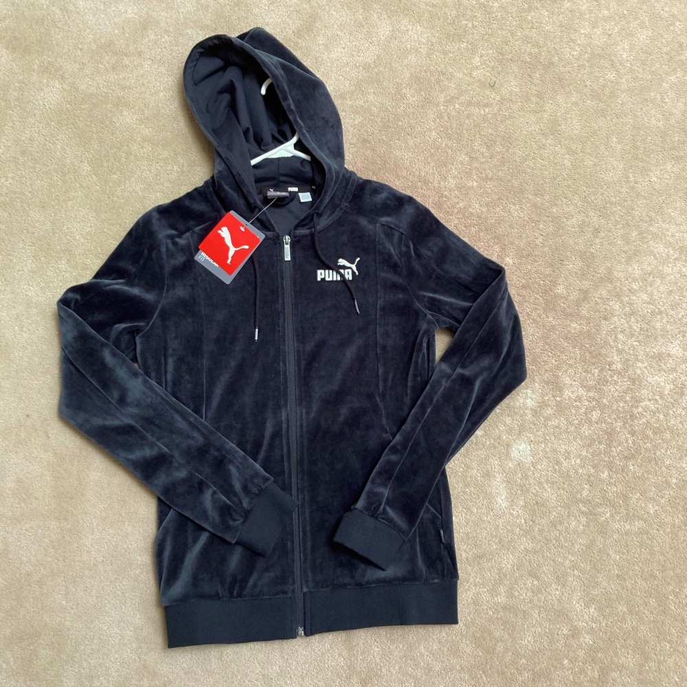 Puma essentials velour hoodie jacket black zip up Small